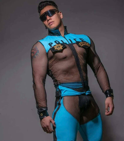 Disfraz Policía Hombre Mesh Azul