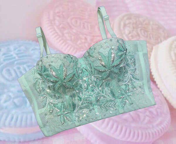 Bustier bordado menta